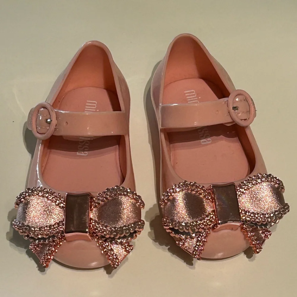 Mini Melissa Sweet Love | Sparkly Pink Dress Shoes with Bow | toddler 5